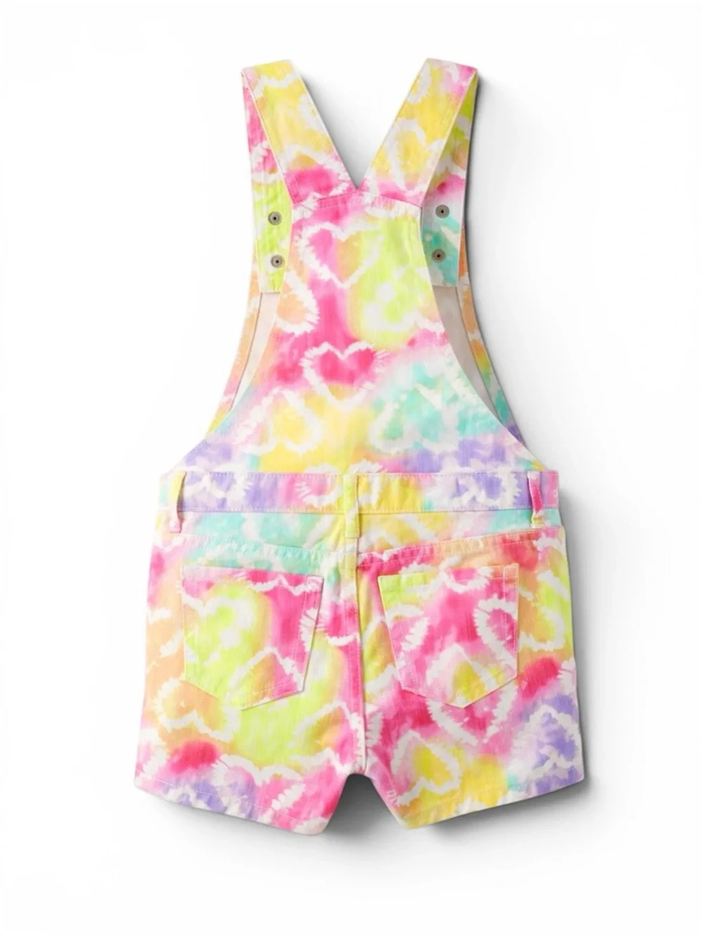 Children’s Place Rainbow Tie Dye Heart Twill Shortalls Overalls Jumper 6X/7